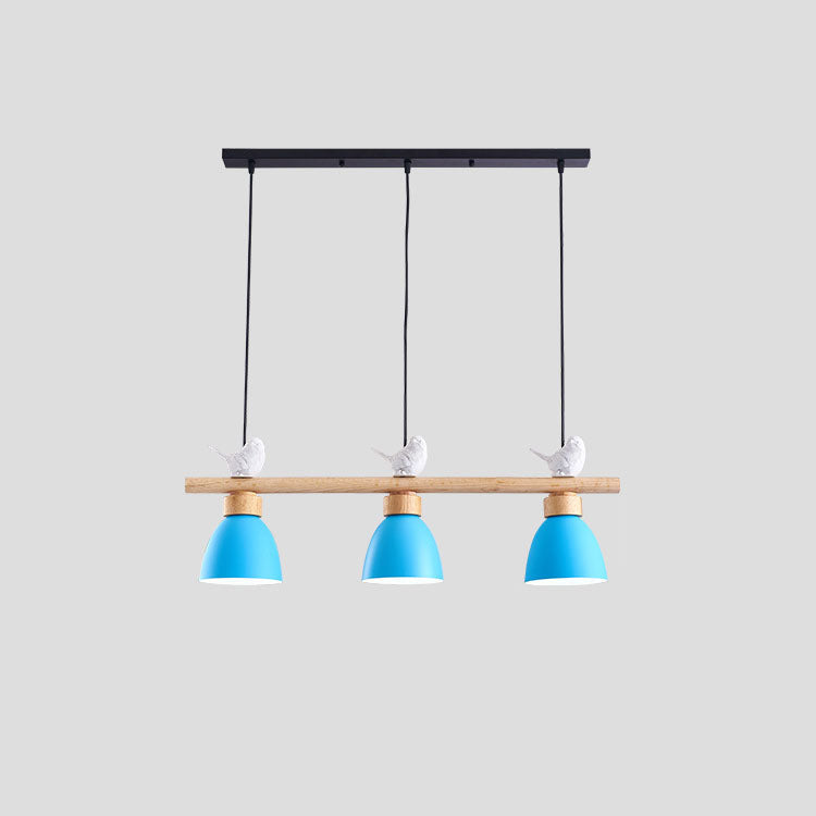 Lustre contemporain scandinave rond en bois de fer et résine à 3 lumières pour salle à manger 