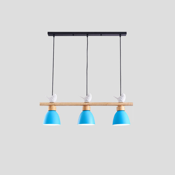 Lustre contemporain scandinave rond en bois de fer et résine à 3 lumières pour salle à manger 