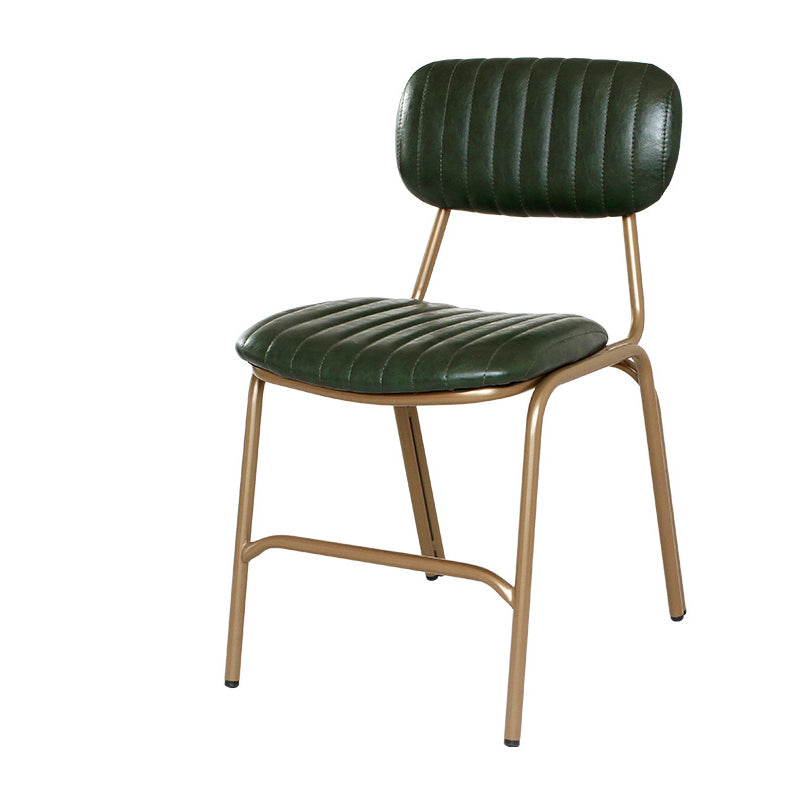 Chaise de salle à manger contemporaine en cuir industriel avec dossier et repose-pieds en fer carré à rayures elliptiques 