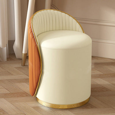 Taburete de tocador de hierro cilíndrico minimalista moderno con respaldo de cuero para dormitorio 