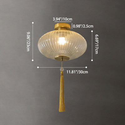 Traditionelle chinesische Laterne, sphärisches Kupferglas, 1-flammig, halbbündige Deckenleuchte für Schlafzimmer 