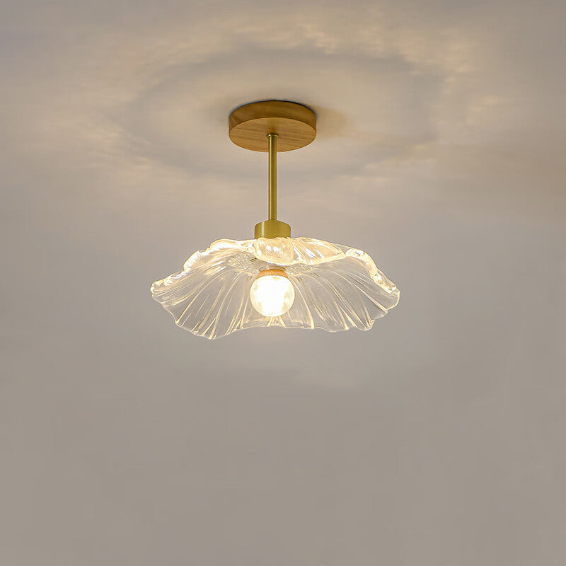 Luz de techo semiempotrada contemporánea de lujo con flor de cobre y vidrio de 1 luz para pasillo 