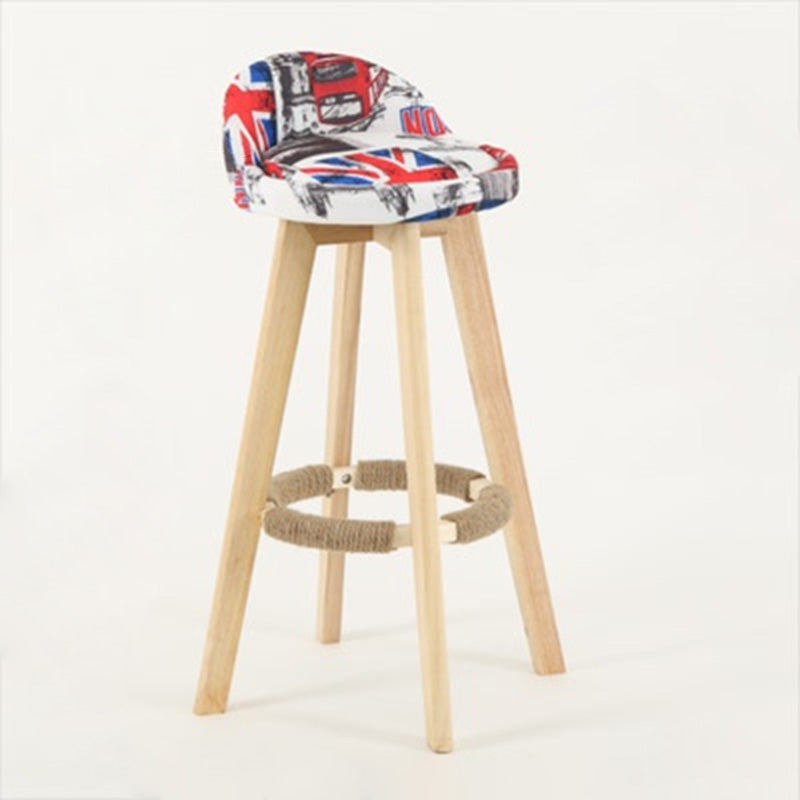 Tabouret de bar pivotant traditionnel vintage avec cadre en bois et tissu rond, dossier bas et repose-pieds pour salle à manger 
