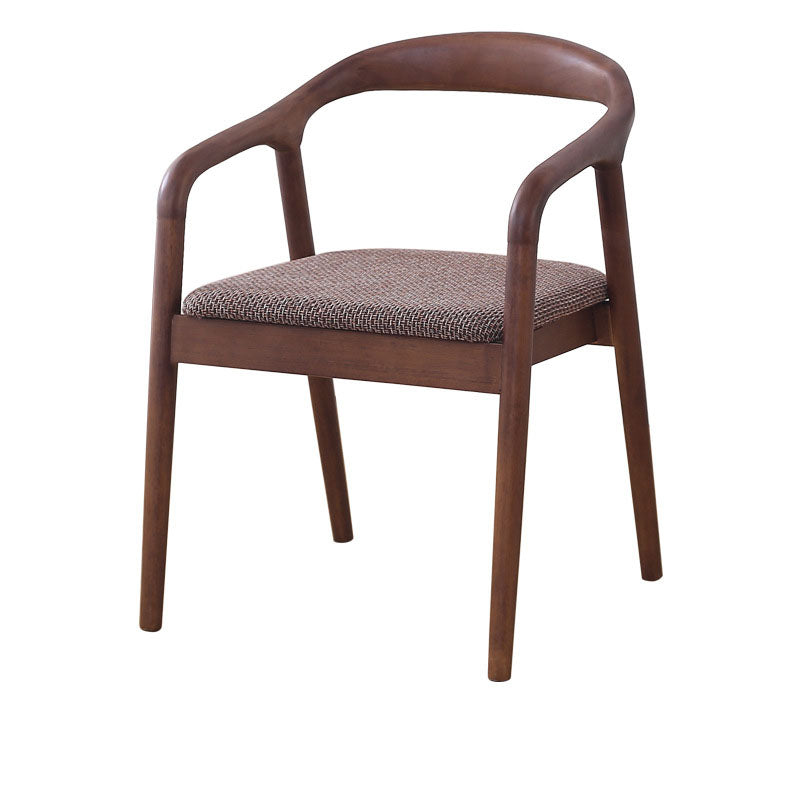Moderner minimalistischer Esszimmerstuhl mit gebogenem Rahmen aus Kautschukholz, Baumwoll-Leinen-Bezug, Rückenlehne und Armlehnen für das Esszimmer 