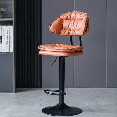 Moderner minimalistischer quadratischer Kissenleder-Metall-Barhocker mit Rückenlehne, höhenverstellbar für Esszimmer 