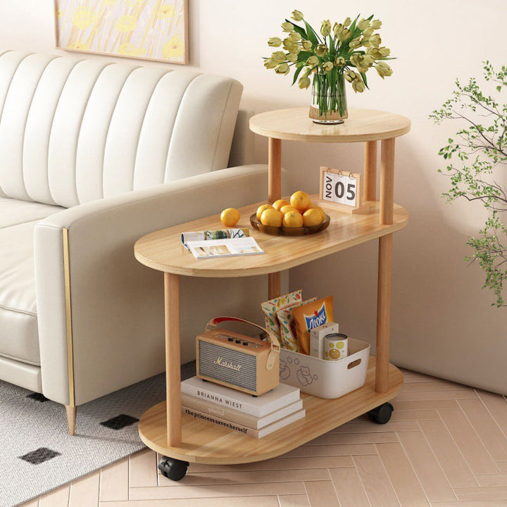 Moderner minimalistischer abnehmbarer ovaler runder Plank Massivholz Beistelltisch 3-stufig für Wohnzimmer 