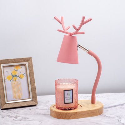 Lámpara de mesa ajustable de cera derretida de 1 luz con base de madera maciza y astas de hierro creativas japonesas 