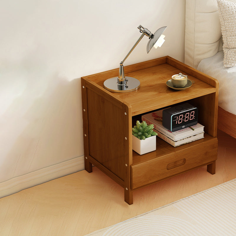 Table de nuit moderne minimaliste rectangulaire en bambou à densité de panneau 1/3 tiroir pour chambre 