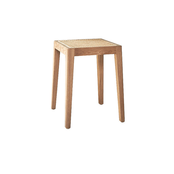 Traditional Japanese Round Rattan Weaving Ash Wood Frame Stackable Low Stool For Living Room