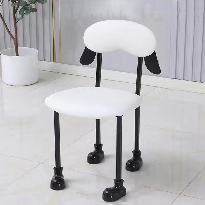 Chaise contemporaine créative en forme de chiot en velours rembourré avec cadre en acier inoxydable, dossier ouvert et sans accoudoirs pour le salon 