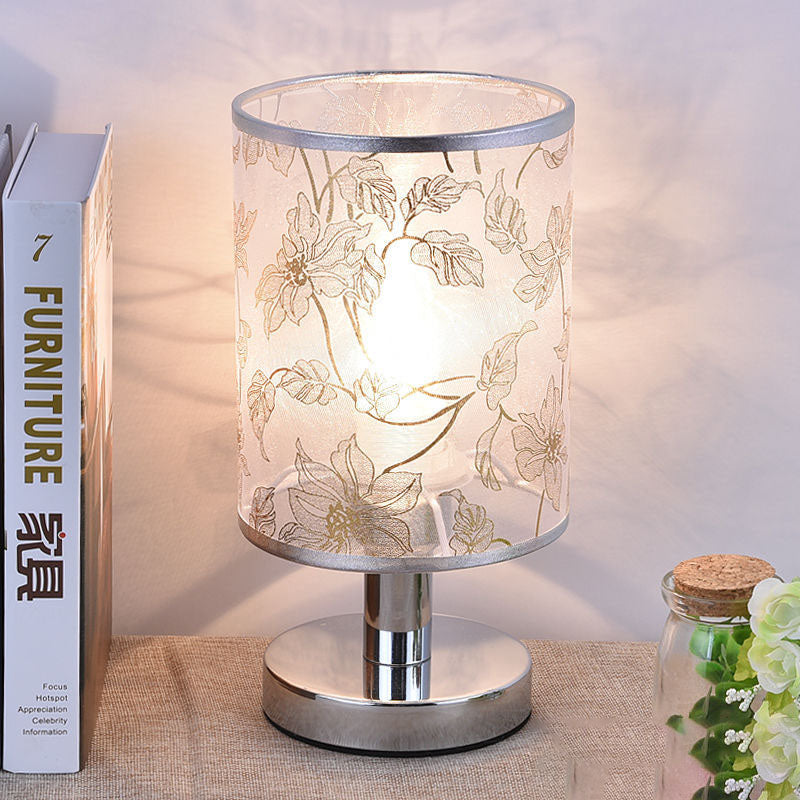 Moderne Art Deco Runde Hardware Stoff 1-Licht Tischlampe für Schlafzimmer 