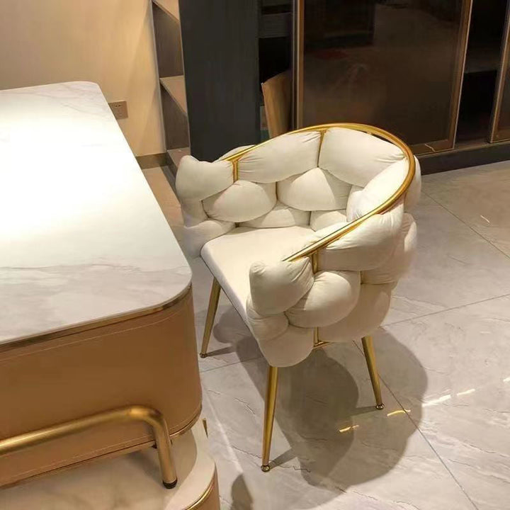 Taburete de tocador contemporáneo, creativo, medio redondo, de terciopelo con burbujas y respaldo de hierro, para dormitorio 