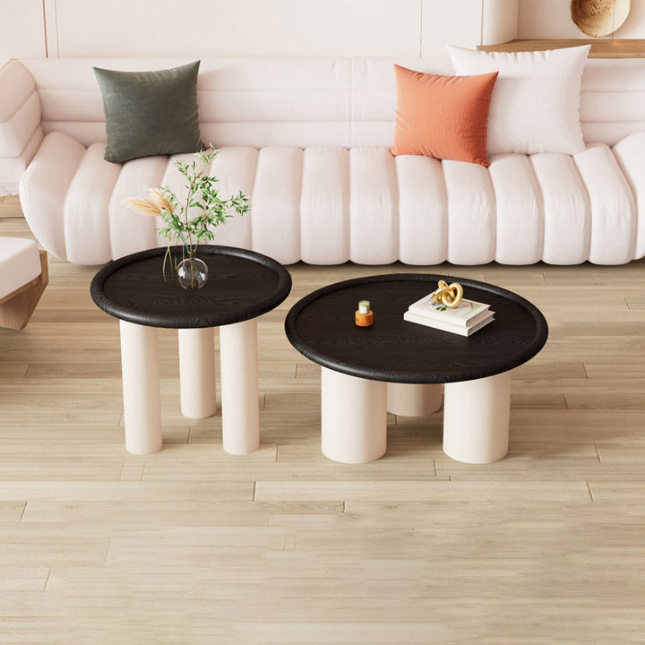 Moderner minimalistischer runder Couchtisch aus umweltfreundlichem Holzwerkstoff mit 4 Beinen für das Wohnzimmer 