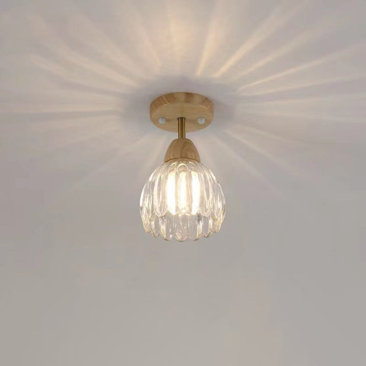 Luz de techo semiempotrada de 1 luz de flor de vidrio de madera de caucho tradicional japonesa para pasillo 