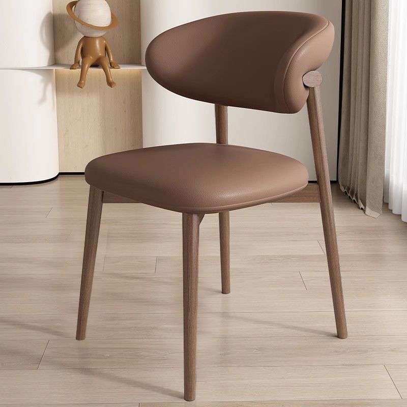 Moderna silla de comedor sin brazos de cuero nappa cuadrado nórdico contemporáneo con marco de metal para comedor 