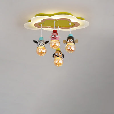 Modern Art Deco Cartoon Clouds Glass Iron LED Flush Mount Ceiling Light For Living Room