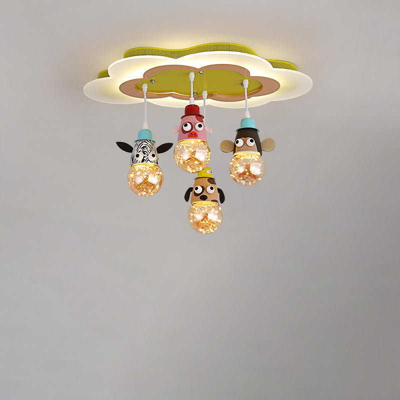 Modern Art Deco Cartoon Clouds Glass Iron LED Flush Mount Ceiling Light For Living Room