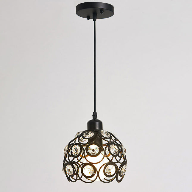 Contemporary Nordic Round Dome Lace Iron Crystal 1/3 Light Island Light Chandelier For Dining Room