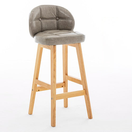 Moderner minimalistischer quadratischer Holz-Leder-Schaum-Barhocker mit vier Beinen und Rückenlehne für das Esszimmer 