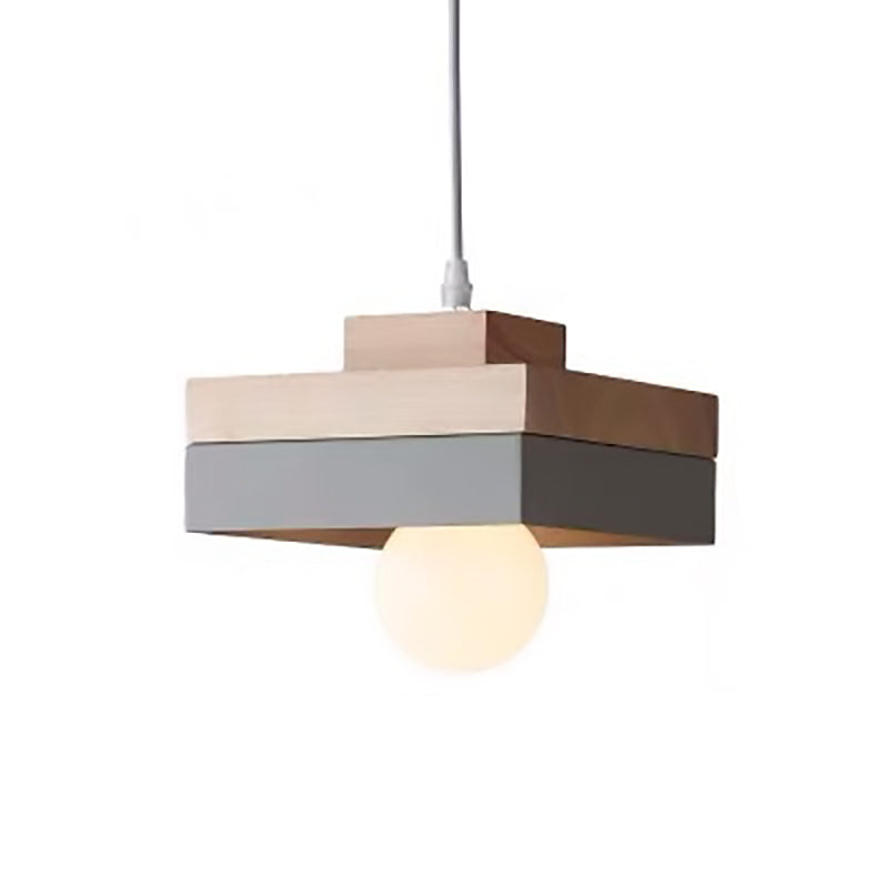 Moderne minimalistische Macaron Square Eisen Holz 1-Licht Pendelleuchte für Wohnzimmer 