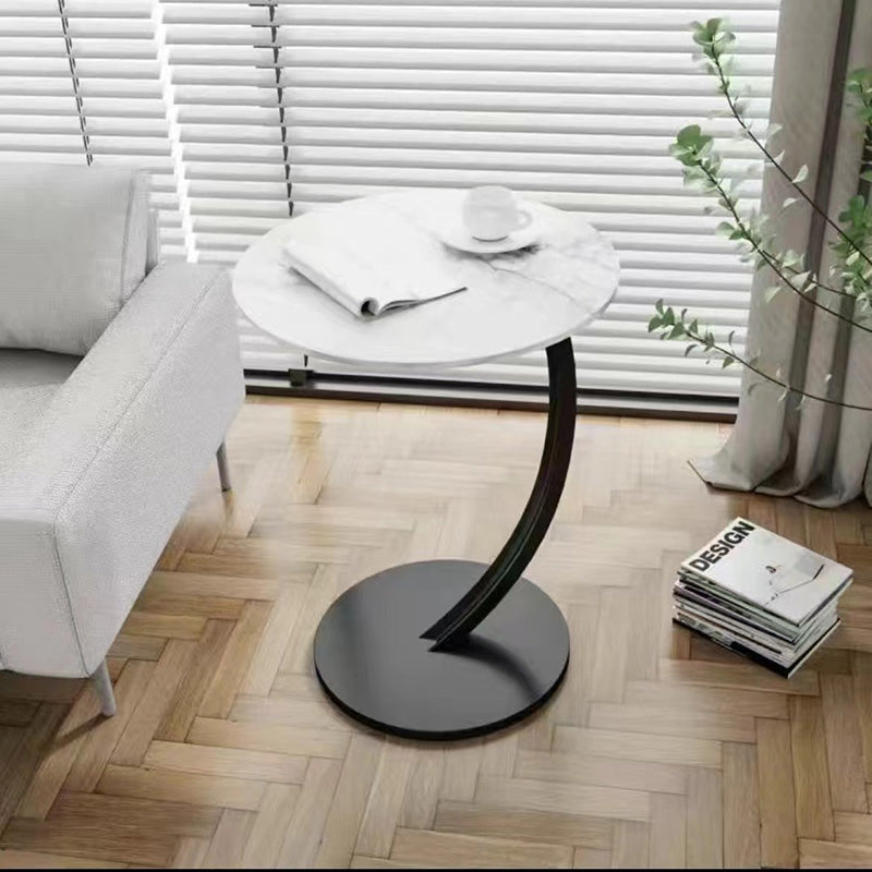 طاولة جانبية مستديرة حديثة بتصميم بسيط من خشب MDF وحبيبات الخشب والفولاذ المقاوم للصدأ لغرفة المعيشة 