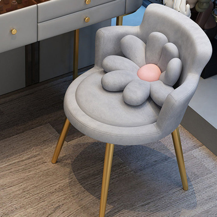 Tabouret de coiffeuse rond en velours à fleurs créatives contemporaines avec dossier et accoudoirs en métal pour chambre 