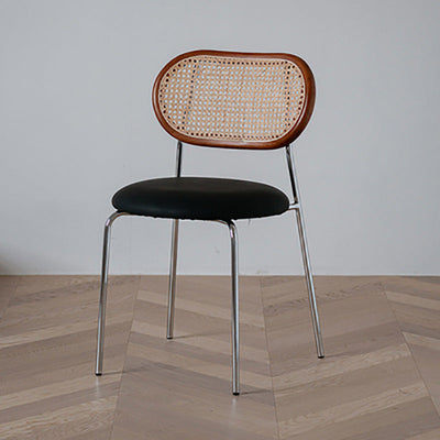 Contemporary Nordic Round PU Leather Wood Rattan Chair Backrest For Living Room