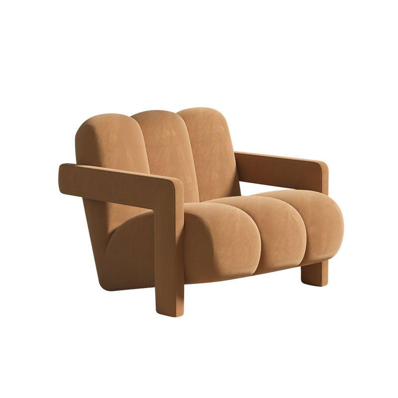 Sillón individual contemporáneo escandinavo de terciopelo y tejido sherpa con madera y espuma, con respaldo y reposabrazos, para sala de estar 