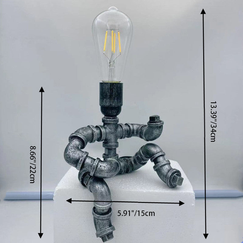 Contemporary Industrial Iron Water Pipe Robot Design 1 Light Table Lam BulbSquare