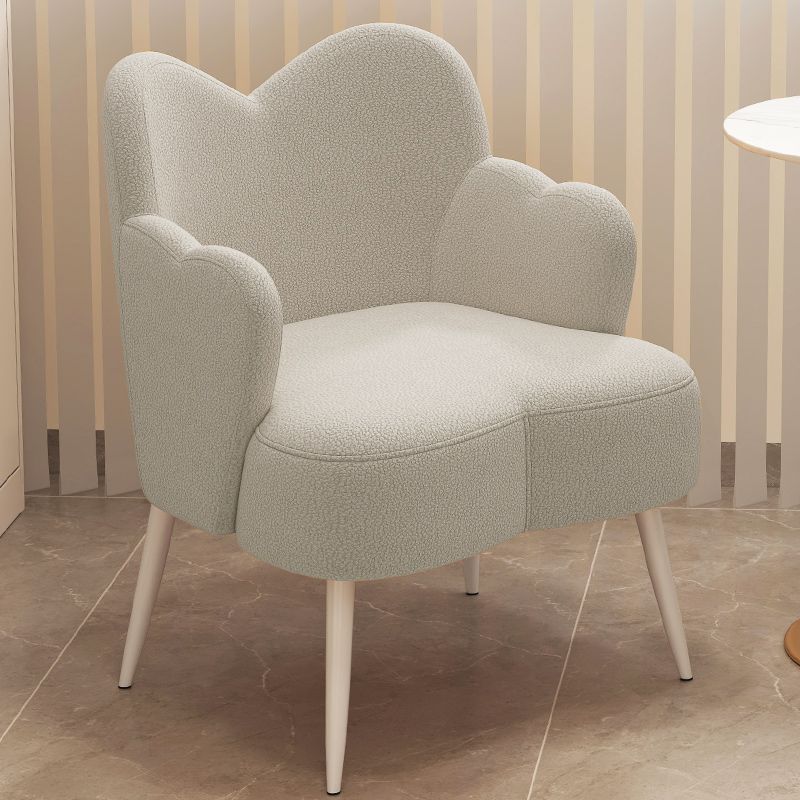Modern Minimalist Cream Curve Sherpa Fabric Metal Vanity Stool Backrest Arm For Bedroom