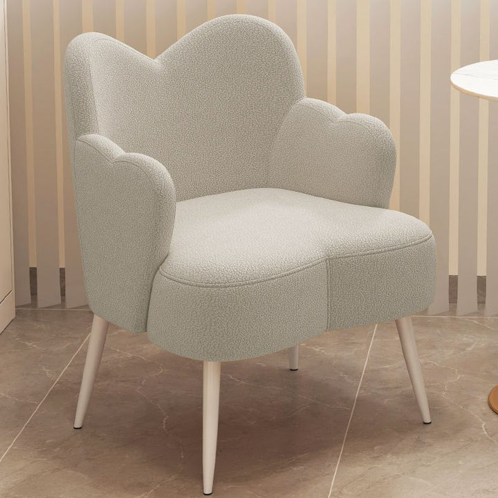 Modern Minimalist Cream Curve Sherpa Fabric Metal Vanity Stool Backrest Arm For Bedroom