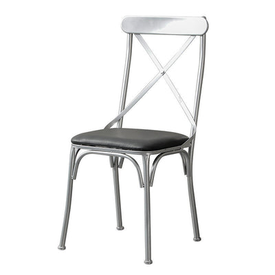 Ensemble de chaises et table de salle à manger en cuir industriel contemporain, bois, fer, avec dossier en forme de X pour salle à manger 