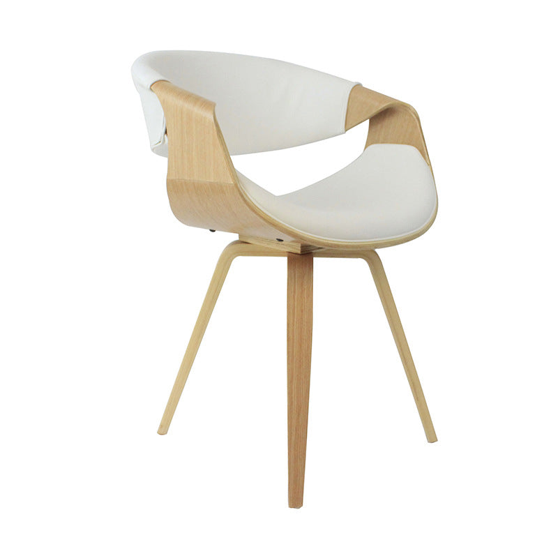 Silla de comedor contemporánea de lujo Arc, de madera contrachapada tapizada en algodón, lino y piel sintética, con respaldo y reposabrazos, para comedor 