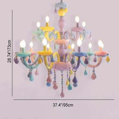 Modern Children's Princess Macaroon Candelabra Crystal Glass 5/6/8/10/12/15 Light Chandelier