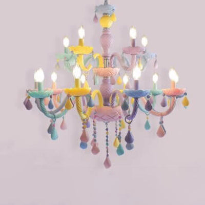 Modern Children's Princess Macaroon Candelabra Crystal Glass 5/6/8/10/12/15 Light Chandelier