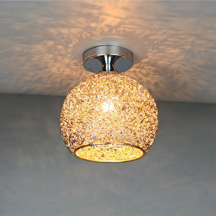 Lámpara de techo semiempotrada de 1 luz con bola de tejido de hierro y aluminio escandinavo contemporáneo para pasillo 
