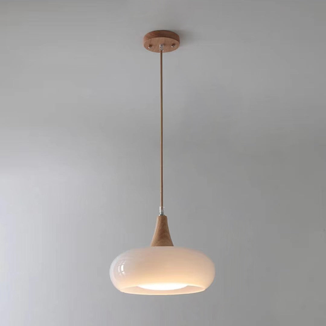 Zeitgenössische Einfachheit Persimmon Glas Form Holz 1-Licht Pendelleuchte für Wohnzimmer 