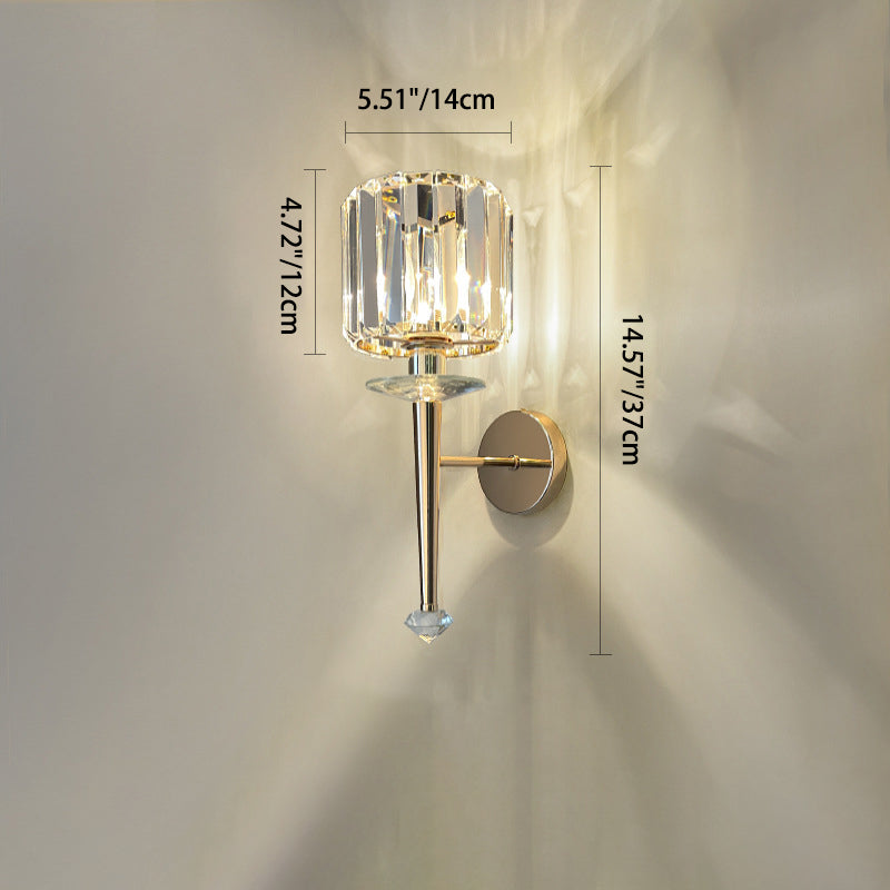 Modern Luxury Metal Iron Stainless Steel Crystal Ball Cylinder 1-Light Wall Sconce Lamp For Bedside