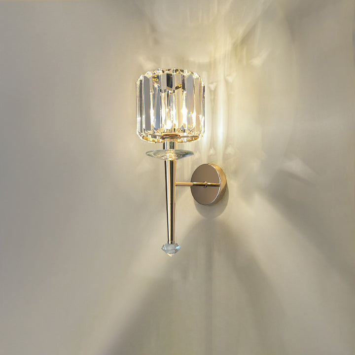 Modern Luxury Metal Iron Stainless Steel Crystal Ball Cylinder 1-Light Wall Sconce Lamp For Bedside