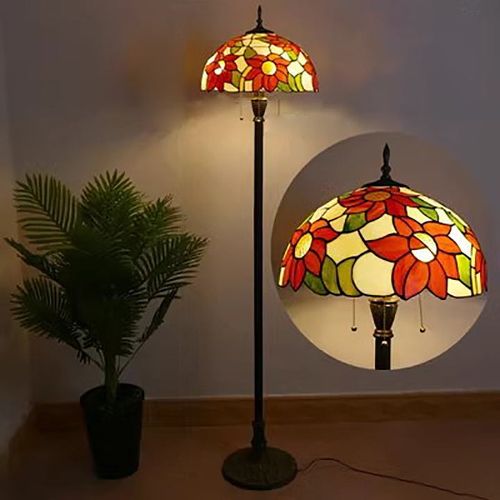 Lámpara de pie de 3 luces de vidrio de hierro con columna tradicional Tiffany para sala de estar 