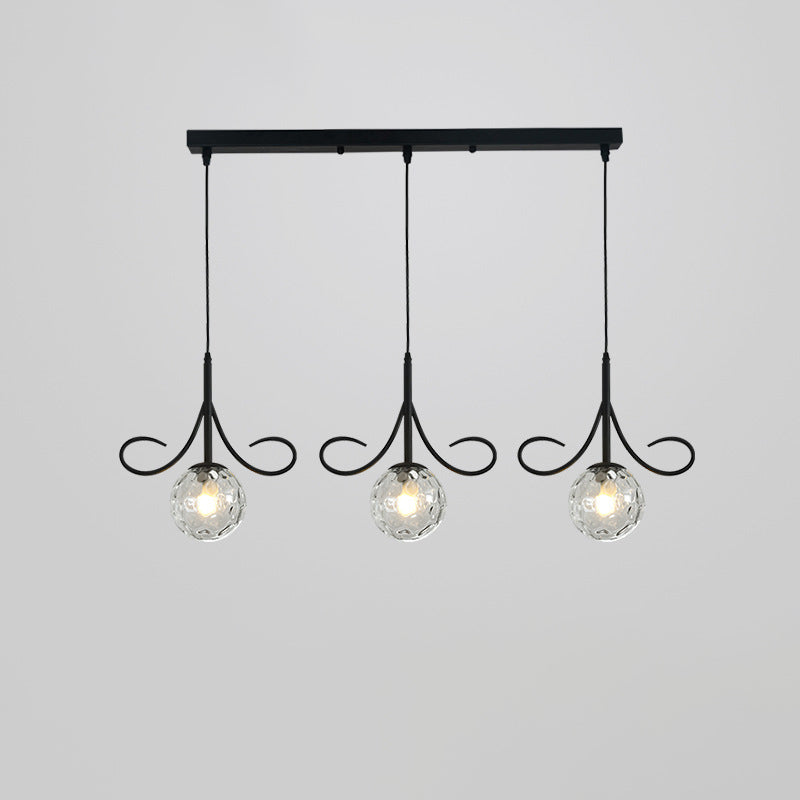 Lustre à 3 lumières en fer et verre avec barbes nordiques contemporaines pour salle à manger 