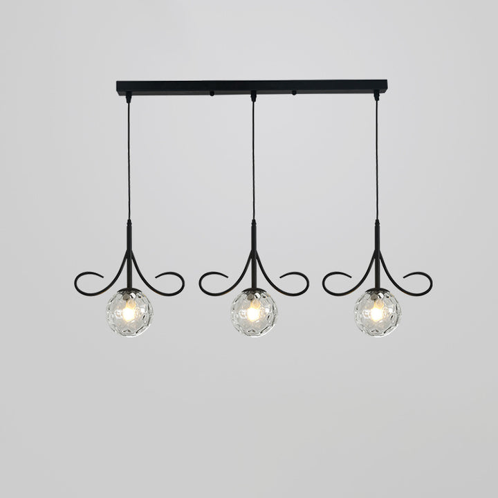 Lustre à 3 lumières en fer et verre avec barbes nordiques contemporaines pour salle à manger 