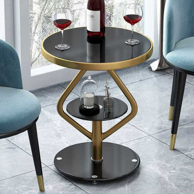 Zeitgenössischer nordischer runder Lutscher-Glas-Edelstahl-Beistelltisch 2-stufig für das Wohnzimmer 