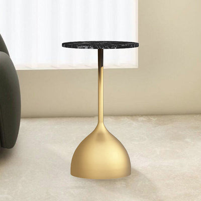Mesa Auxiliar Redonda de Hierro y Mármol Minimalista Moderna para Sala de Estar 