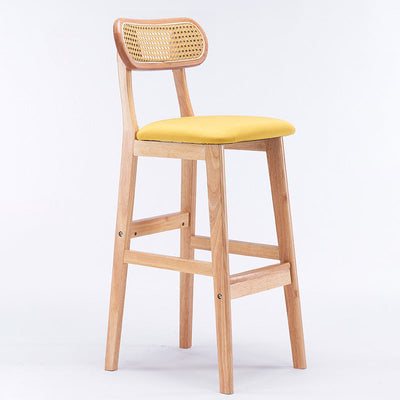 Tabouret de comptoir moderne minimaliste en cuir PU avec rotin rembourré en bois de caoutchouc, dossier ouvert, repose-pieds pour cuisine 