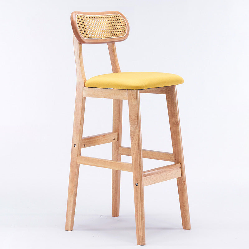 Tabouret de comptoir moderne minimaliste en cuir PU avec rotin rembourré en bois de caoutchouc, dossier ouvert, repose-pieds pour cuisine 