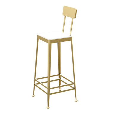 Modern Minimalist Square PU Leather Upholstered Iron Frame Bar Stool Backrest Footrest For Dining Room