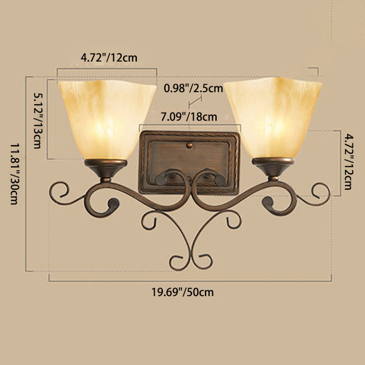 Traditional Vintage Round Glass Iron 1/2 Light Wall Sconce Lamp For Bedroom