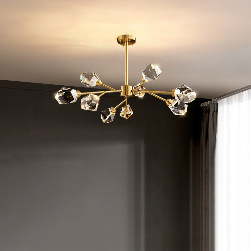 Lustre contemporain en cristal de cuivre irrégulier de branche scandinave 6/9/12/15/18 lumières pour salon 