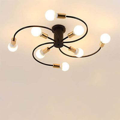 Modern Mid-Century Round Iron 6/8 Light Semi-Flush Mount Ceiling Light For Living Room